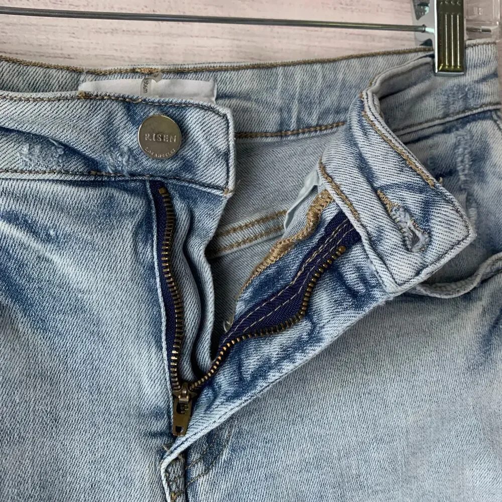 Risen Los Angeles Denim Jean Shorts Light Washed Distressed Size 7/28